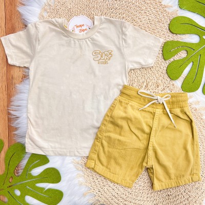 Conj. Camiseta Surf Riders e Bermuda em Sarja - Areia e Mostarda